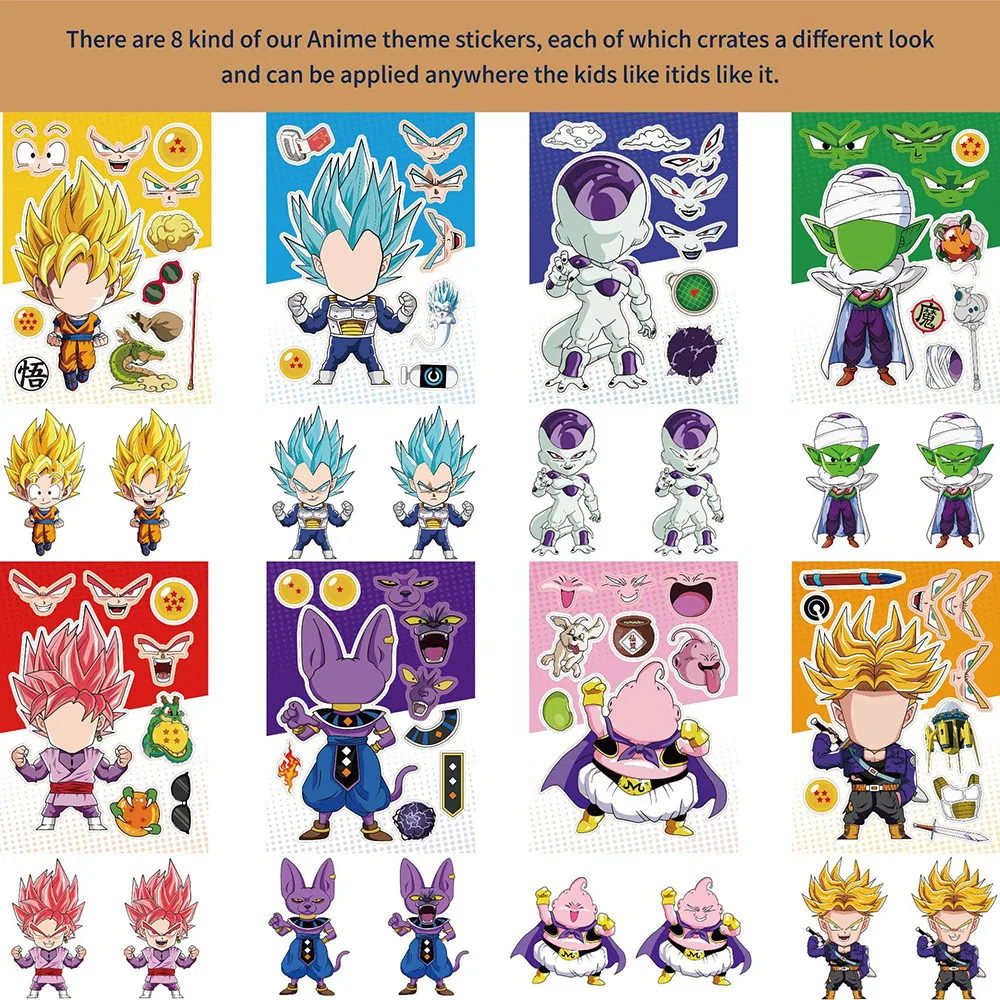 Dragon Ball Stickers Goku Sticker DIY Make-a-Face Assemble Decal Assemble Jigsaw Boys Favor Gifts Kids DIY game Party Supplies