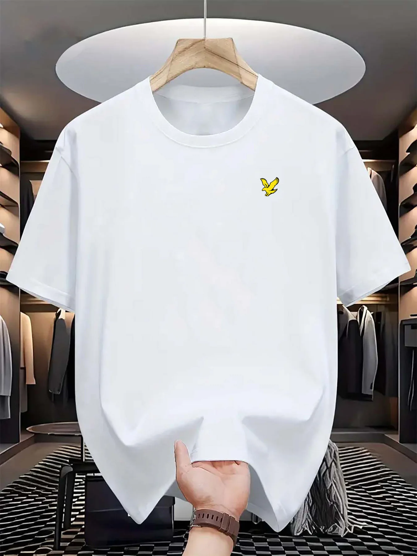Summer men's 100 cotton sports casual fashionable loose oversized eagle logo printed round neck short sleeved T-shirt top image 5