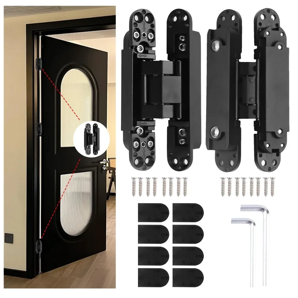 2-Pack Invisible Hinge for Door 140×30/150×25/177×28mm Zinc Alloy 180 Degree Swing Hinge 3 Way Adjustable Butt Silent Door Hinge