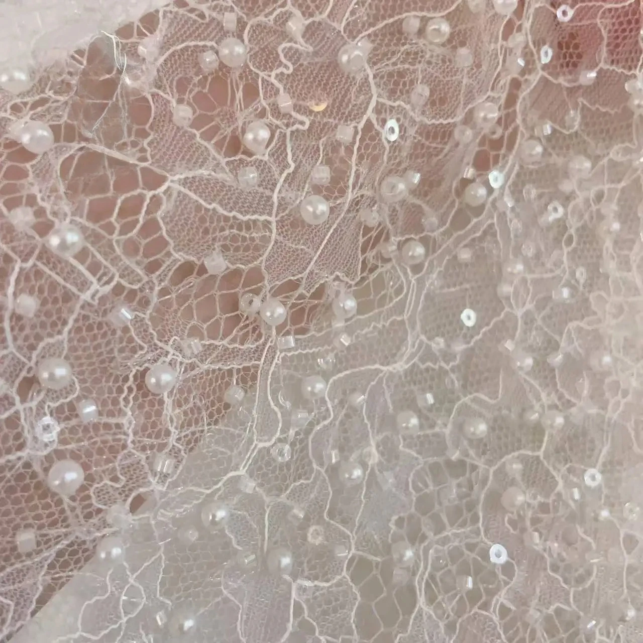 

Off White Beads Sequins Lace Fabric .Luxury Pearl Evening Dress French Lace Bridal Wedding Fabric. Sewing Embroidery Fabric