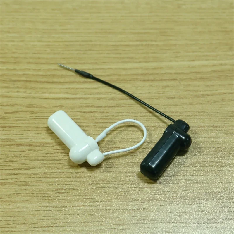 علامة أمان بسلك فولاذي ، مادة ABS بيضاء ، علامة صلبة قابلة لإعادة الاستخدام للملابس ، الحبل ، RF ، MHz ، EAS ،