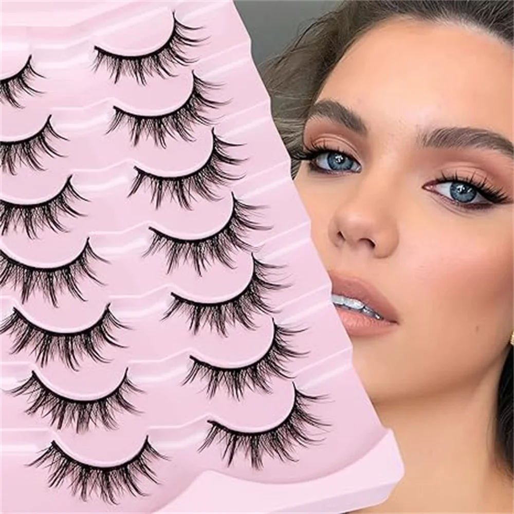 7ペアの漫画まつげ、軽量アニメつけまつげ、ナチュラルな外観、ふわふわの尖った人形まつげ、メイクアップつけまつげ