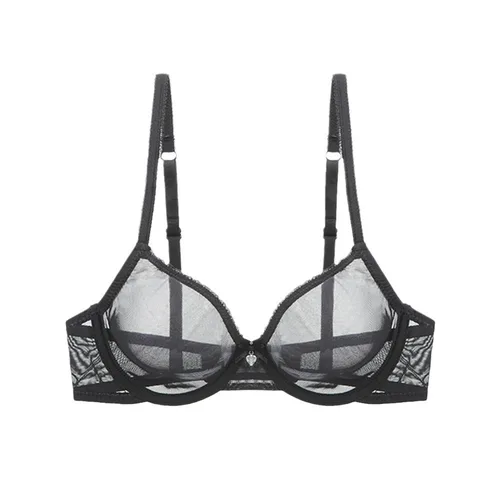Imagen 2 del producto Sujetador transparente de malla para mujer, sujetador transparente sin forro con aros, ropa interior Sexy de hilo ultrafino, sujetadores de copa BCD de talla grande