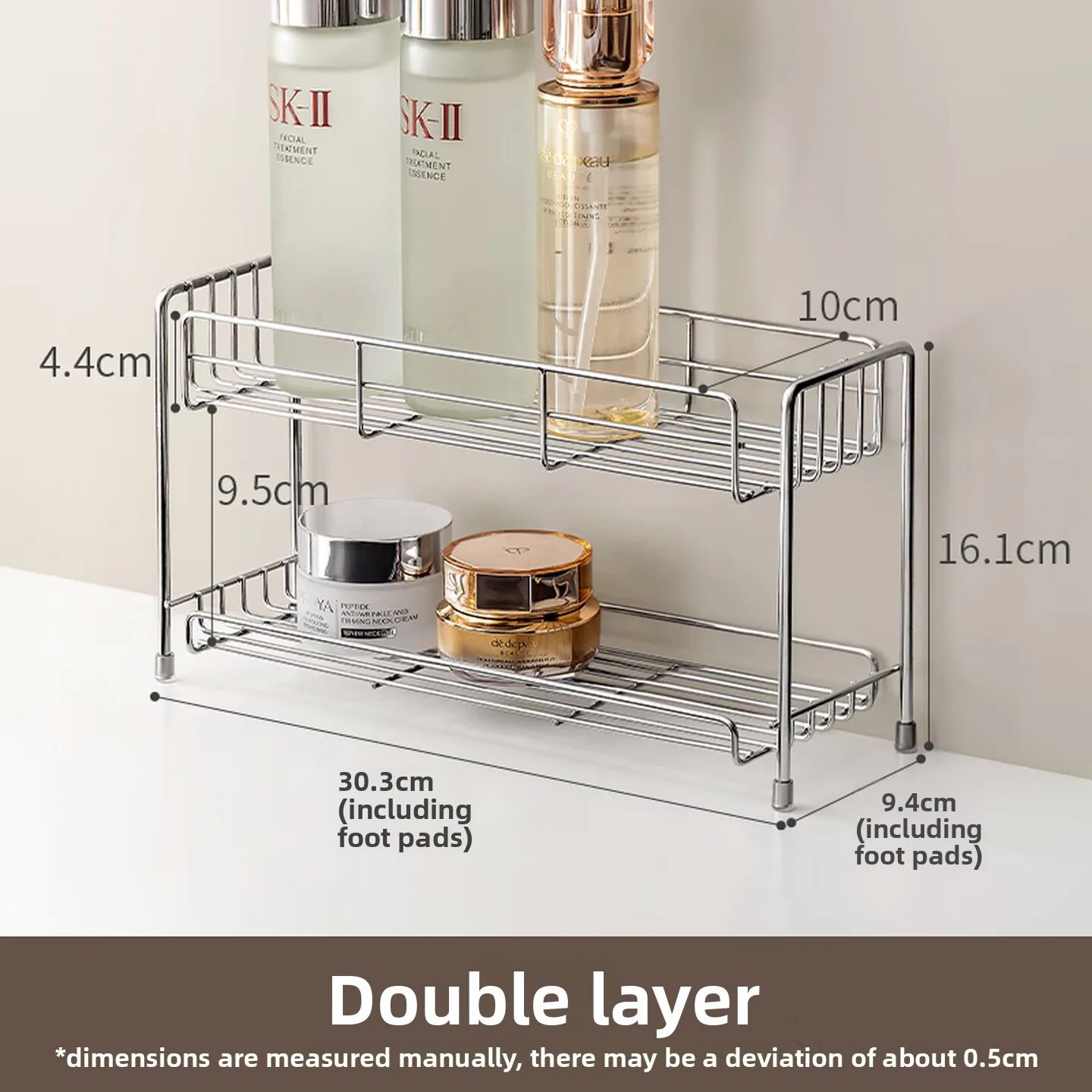 Stainless Steel Organizer Rack, Multi Purpose Storage Stand for Bathroom Desk Sink and Sofa Side Use with Anti Slip Feet