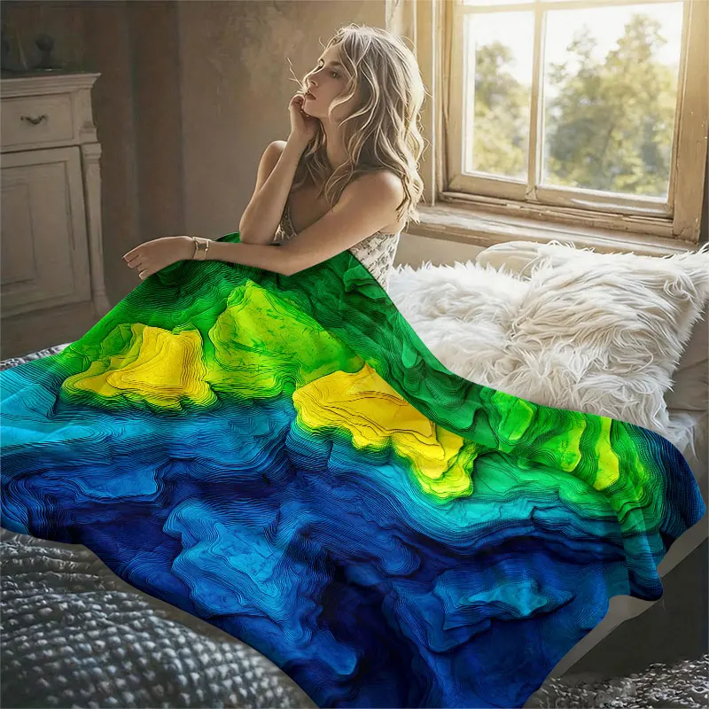 Layer Topographic Map Flannel Blanket Warm Soft Halloween Christmas Decorative Couch Warm Cozy All-Season Gift