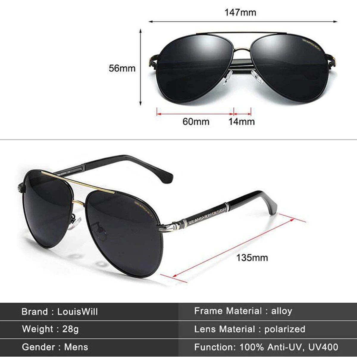 Lunettes de soleil polarisées surdimensionnées pour hommes, lunettes de soleil d'extérieur 100% protection UV, lunettes légères