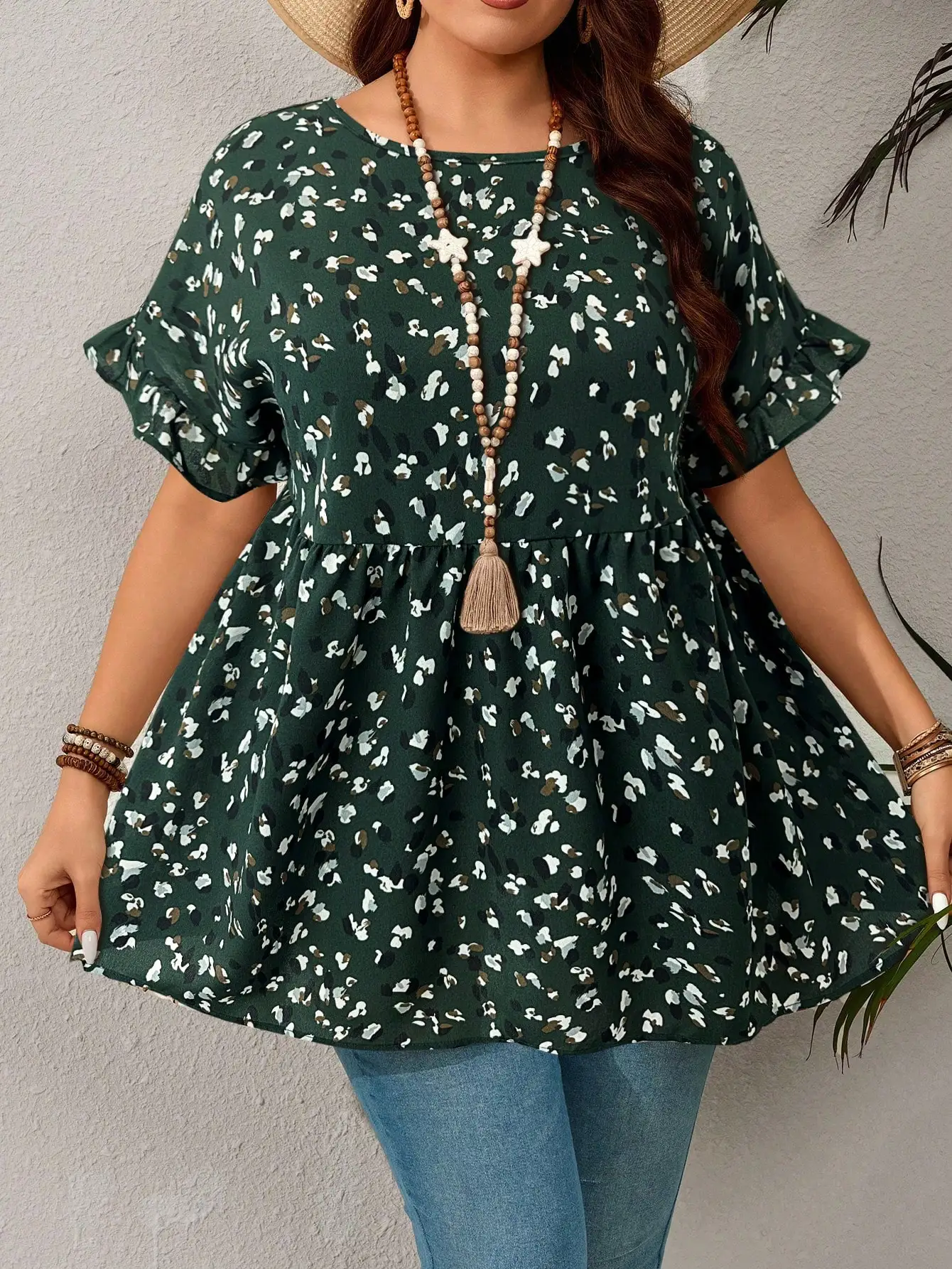 Plus Size Summer Floral Print Shirt Women Casual Office Lady Fashionable European and American Style Loose Tops Oversized Shirts