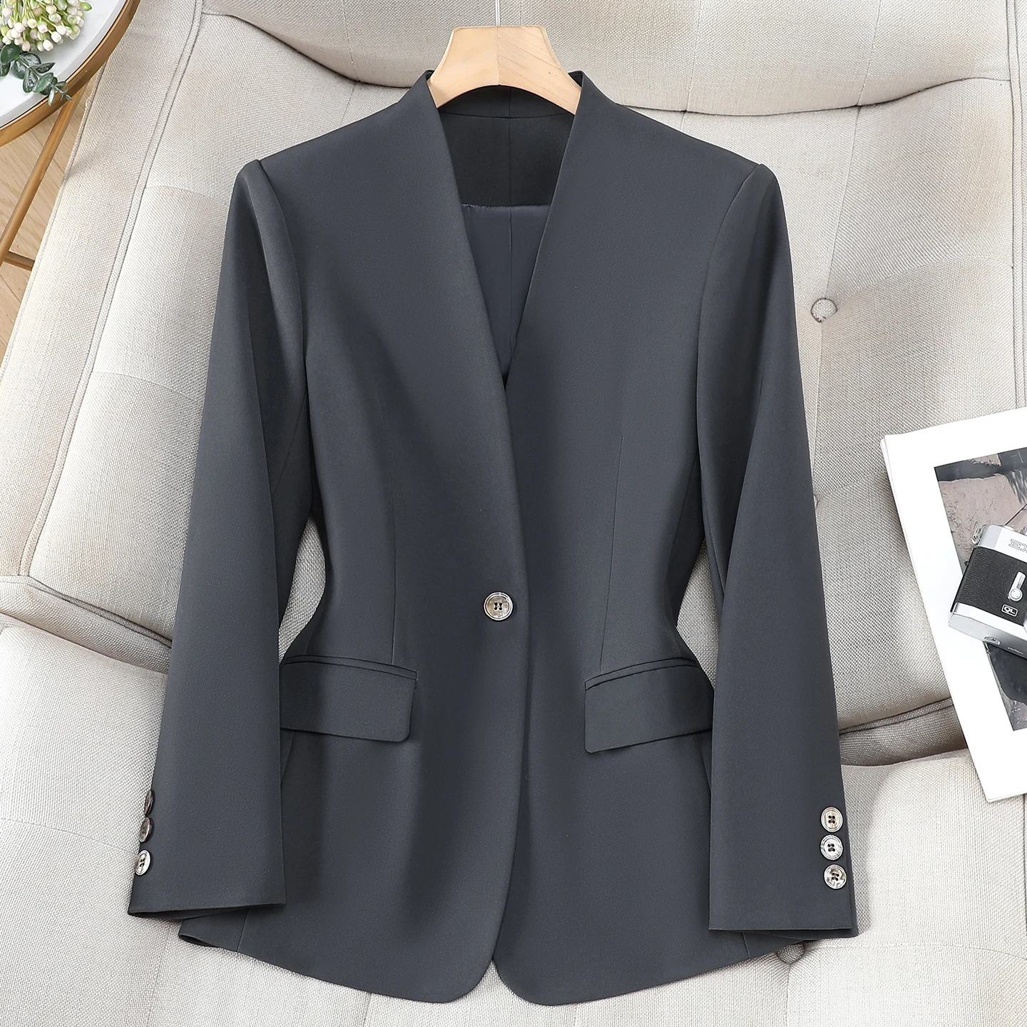 ZJYT Autumn Winter Women's Jackets and Coats 2026 New Koreasn Style Fashion Long Sleeve Plus Size Outerwears V Neck Blazer Femme
