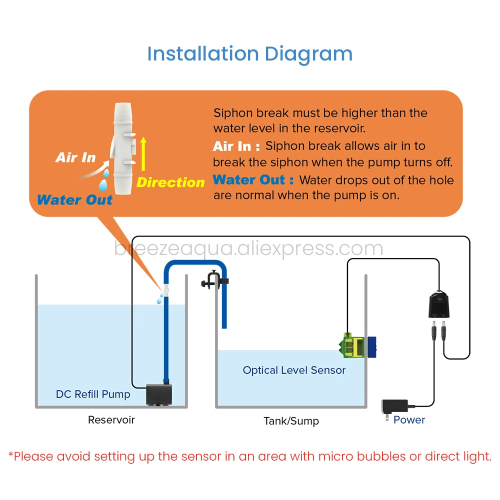 AUTOAQUA Smart ATO Lite G2 SATO-266P 110V-220V Aquarium Auto Top Off System Water Filler Refiller Level Controller with Pump