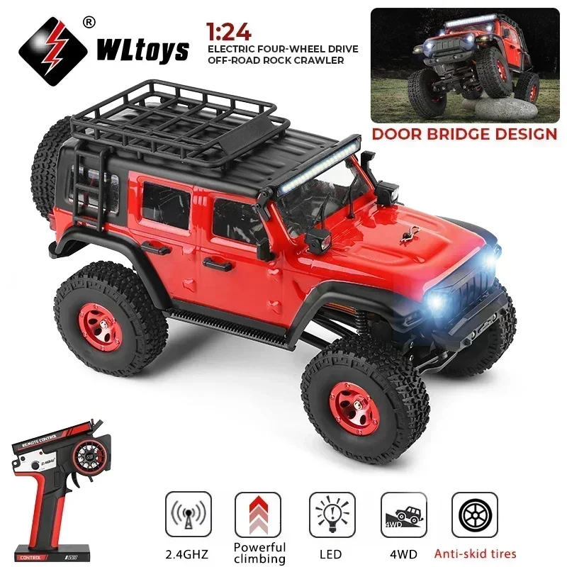 Wltoys 2428 1:24 Mini RC Car 2.4G With LED Lights 4WD Off-Road Vehicle Model Remote Control Mechanical Truck Toy for Children