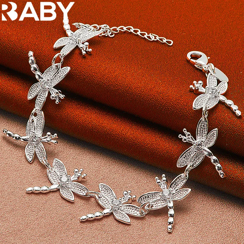 

URBABY 925 Sterling Silver AAA Zircon Dragonflie Bracelet For Women Fashion Wedding Engagement Party Jewelry Accessories