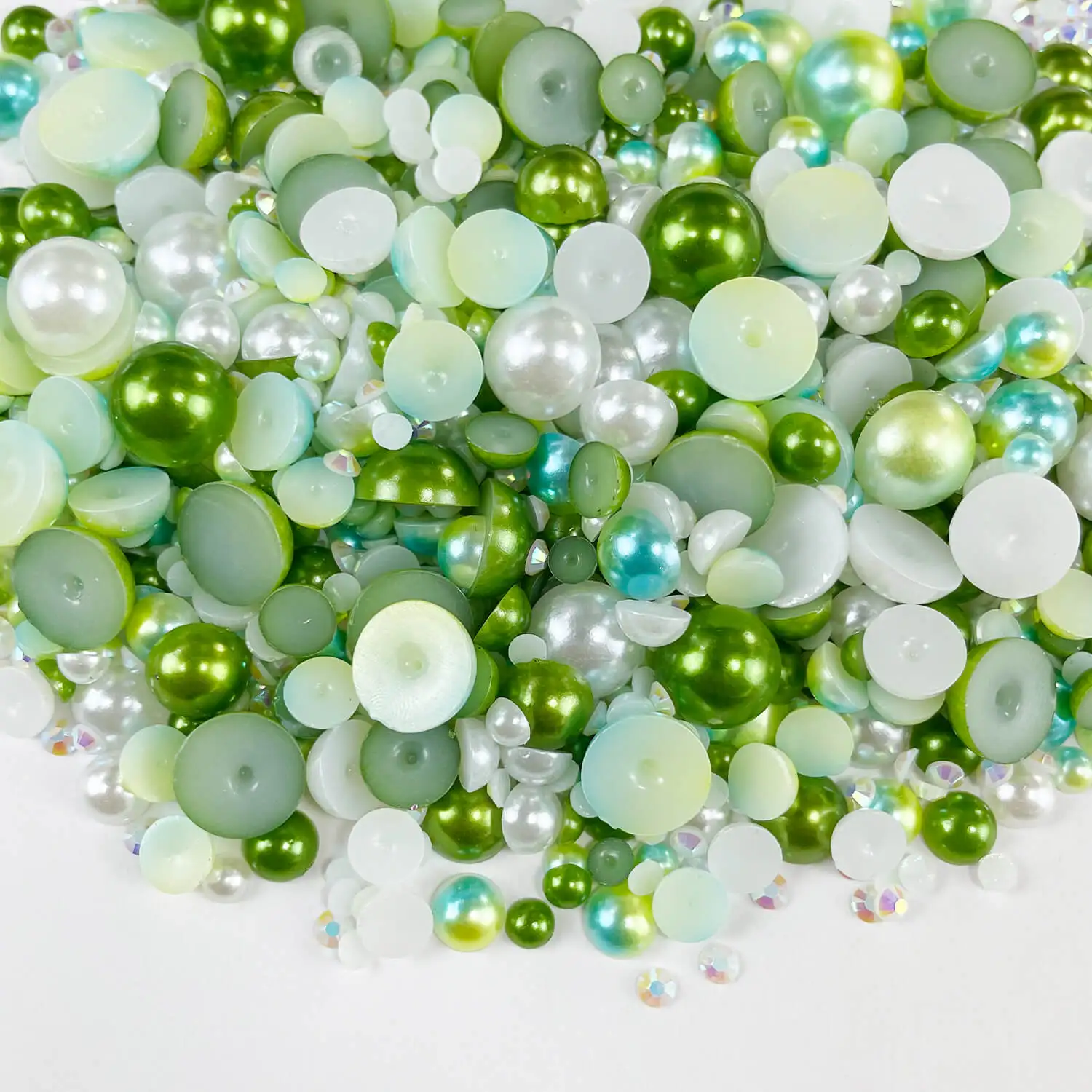 1100 Stück Perlen und Strass steine mit flachem Rücken, 30g gemischte Größe 3mm-10mm ab Farbe Harz Strass halbkreis förmige Perle – Detail 10