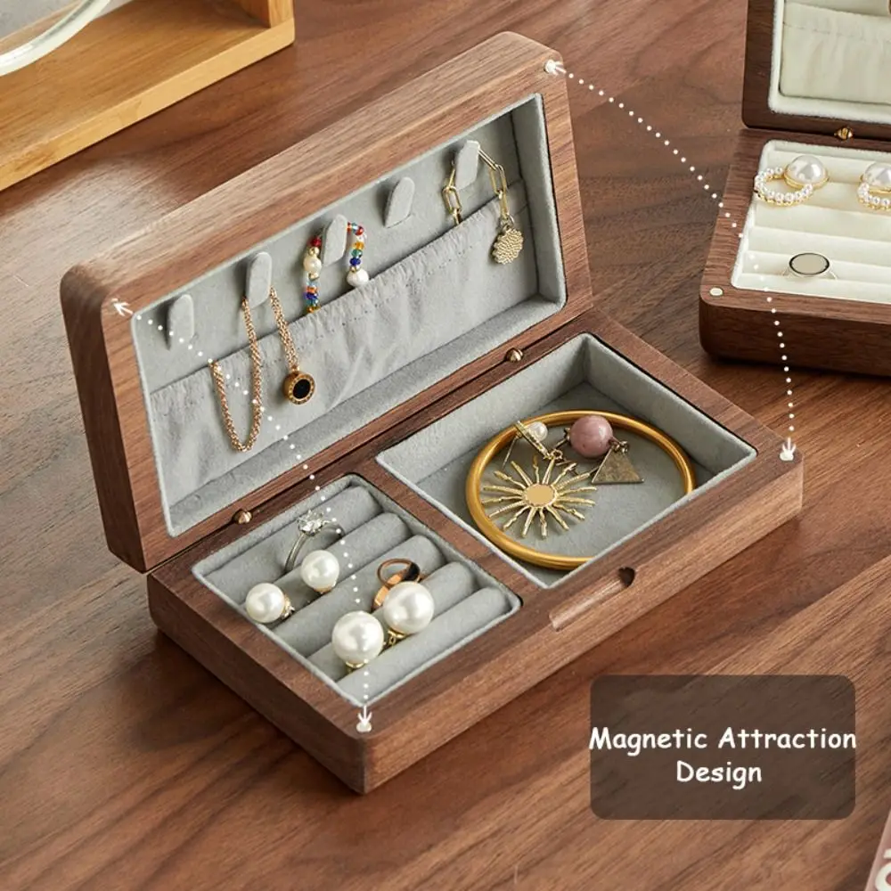 Magnetic Attraction Wooden Jewelry Box Holder Bracelets Earrings Storage Case Organizer Multi-function Jewelry Display Box