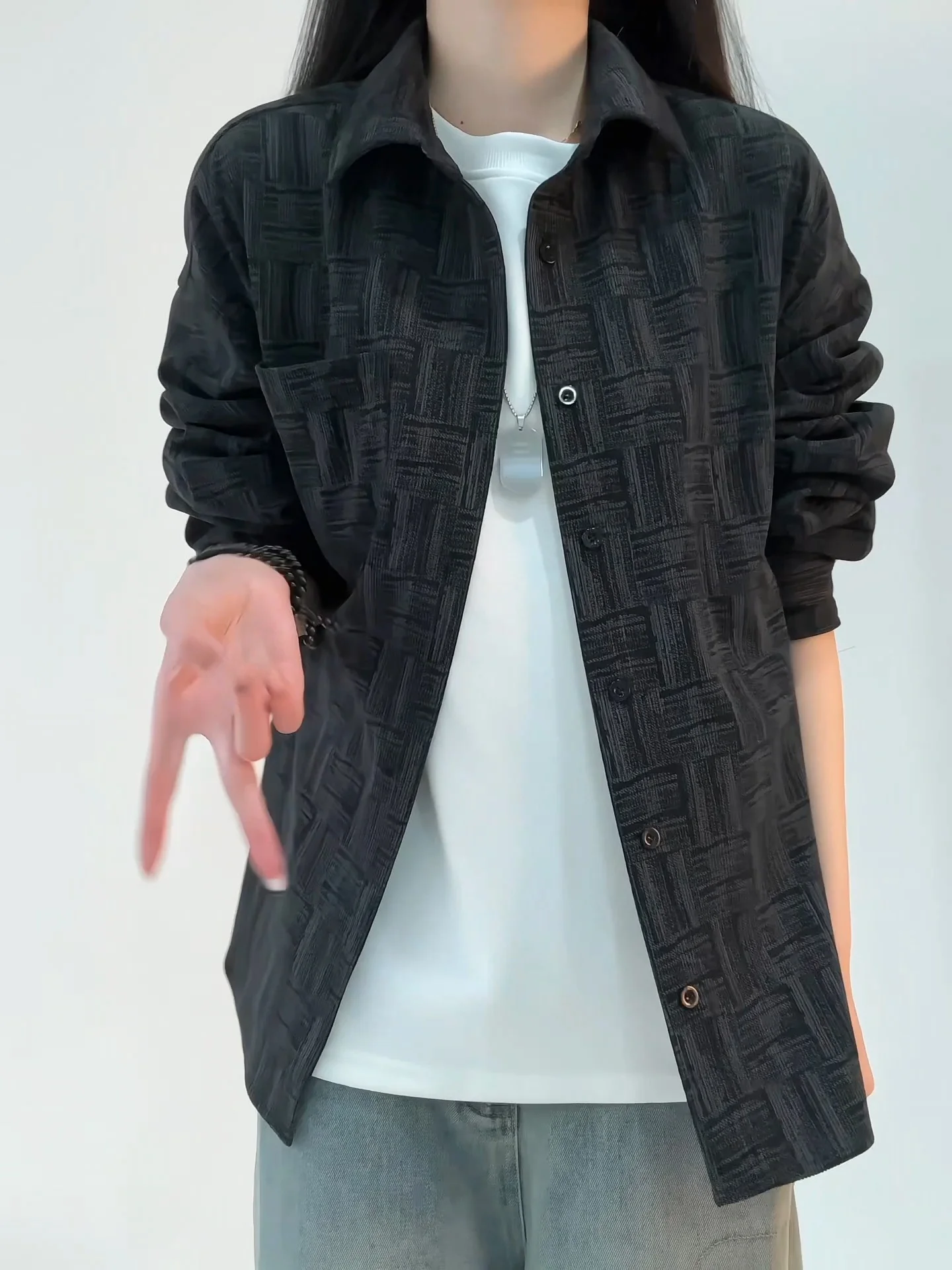 

American Texture Long Sleeve Shirt Men's Spring Summer Loose Lazy Style Checkered Collar Flip-Shirt Sunscreen Outerwear