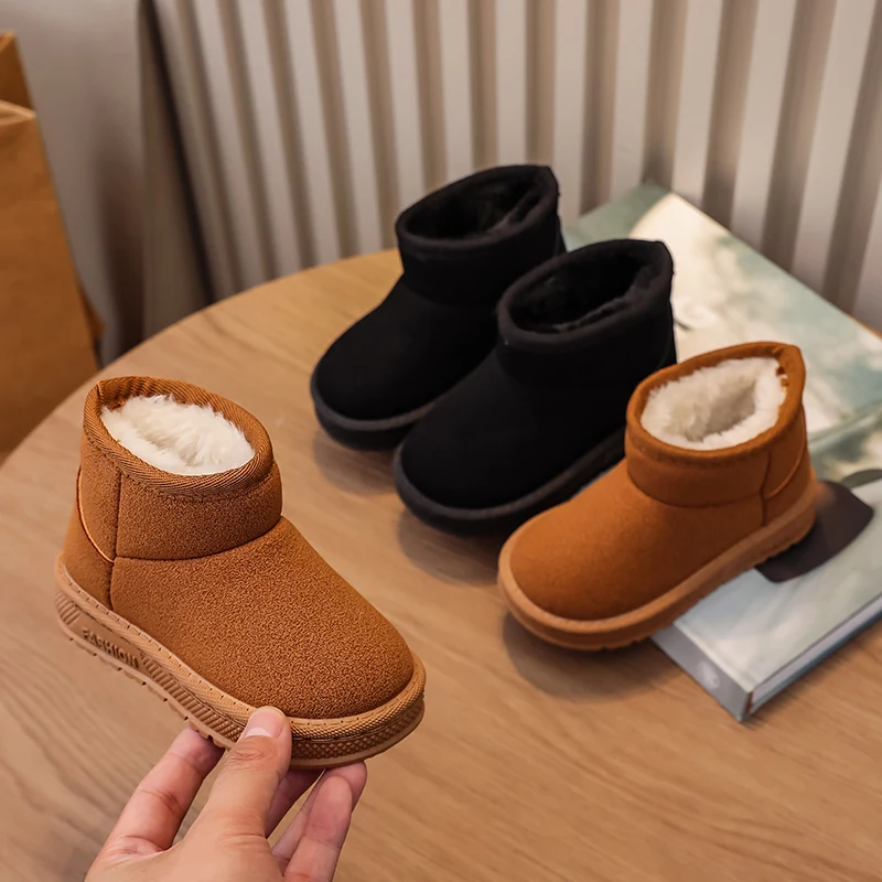

Winter Girls Boots Warm Plush Children Causal Outdoor Snow Boots Simple Ankle Versatile Kids Fashion Boys School Cotton Boots