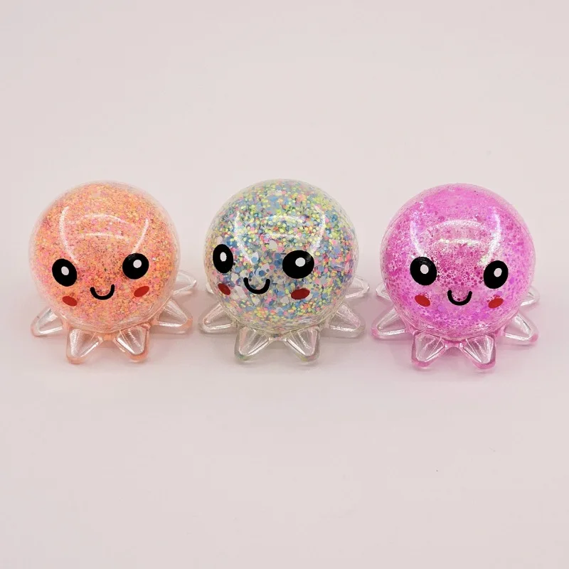 Ins-Petits animaux marins mignons, poulpe, poudre d'or, paillettes, boule élastique douce, pincer la musique, jouet Fidget, jouets électroluminescents