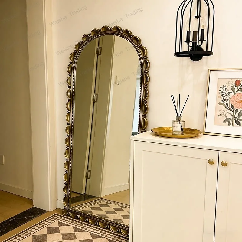 French light luxury full-body mirror, living room arched floor mirror, American wall-mounted dressing mirror, European clothing