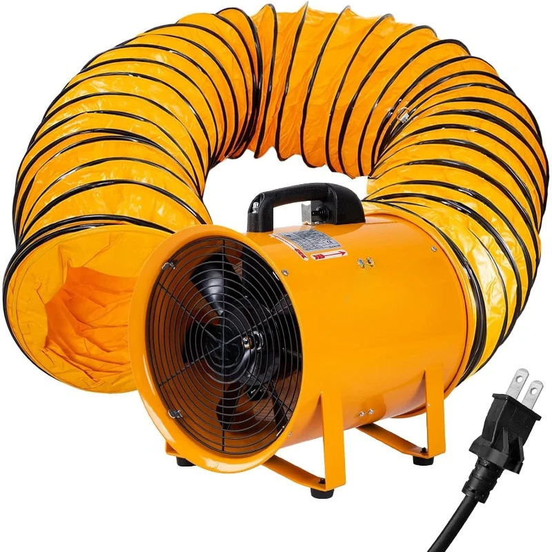 

12-Inch Heavy Duty Cylinder Axial Fan with 25-Foot Vinyl Hose | High-Performance Portable Blower/Exhaust Fan