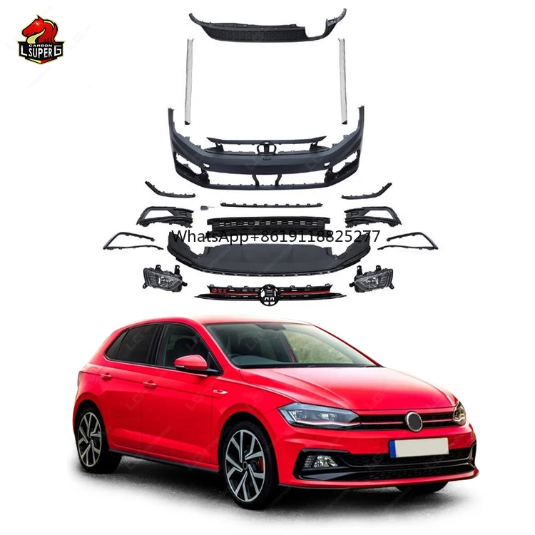 PP Material Body Kit For Volkswagen POLO 2019 Upgrade to GTI Style Body kit with Front Bumper Lip Rear Diffuser Side Skirts