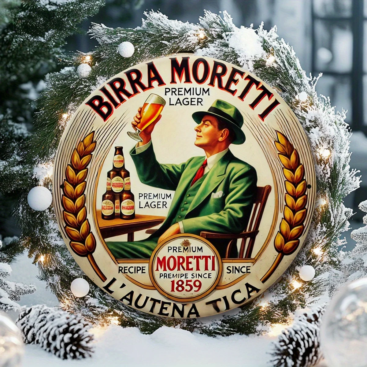 2D flach 1 Stück Retro Birra Moretti Bier Holzlogo runde Wandkunst, klassisches Brauerei-Design, geeignet für Bars und Cafés – Detail 4