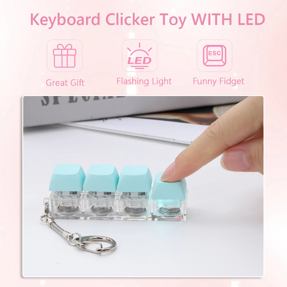 4/3 Keycap Tastiera Fidget Portachiavi Tastiera Giocattoli di decompressione con luce a LED Tastiera Clicker Pulsante giocattolo Antistress