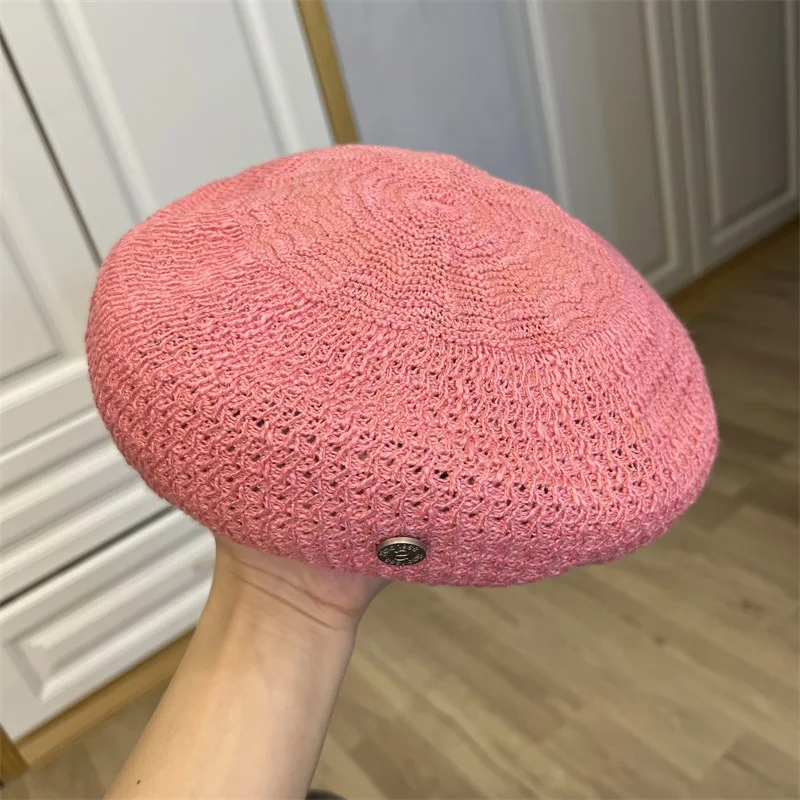 Japanese Fashion Knitted Breathable Berets for Women Spring and Summer Street Snap Concave Shape Literary and Retro Painter Hat