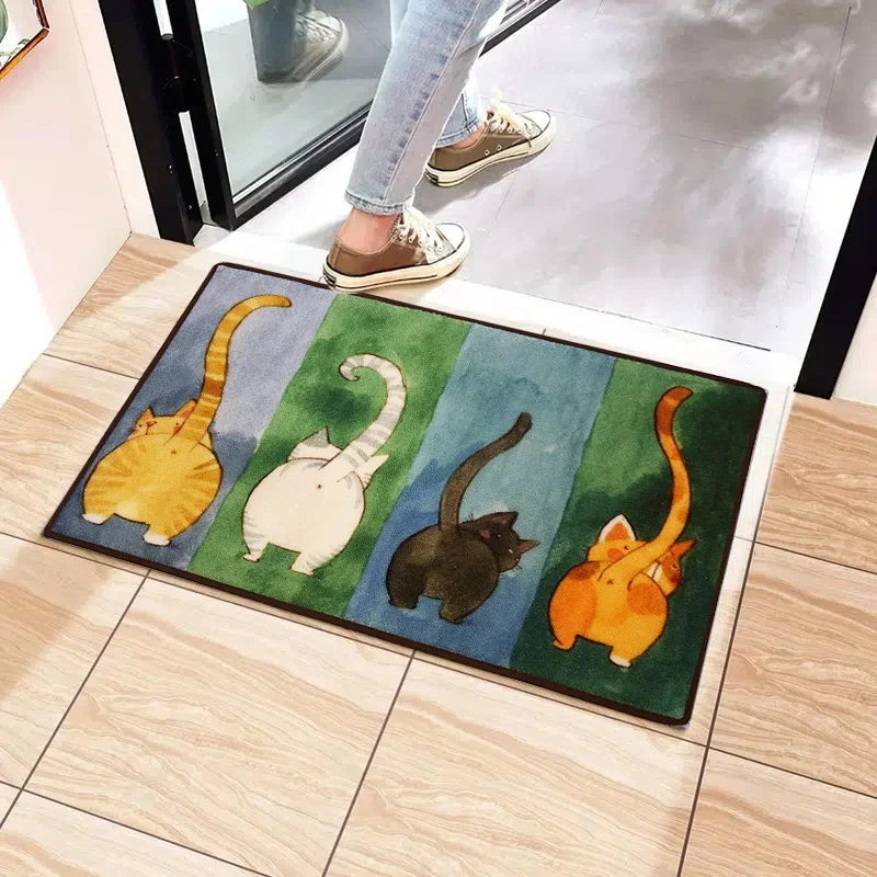 Cute Cat Welcome Entrance Doormat Home Decor Carpet for Living Room Bedroom Bedside Foot Pad Bathroom Non-slip Floor Mat