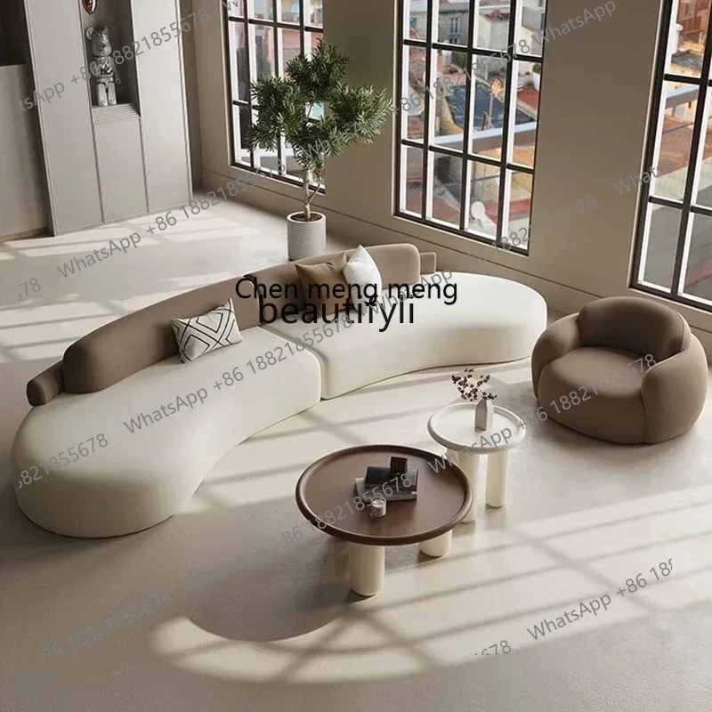 Z183 Y48 sofá curvo de viento crema, sofá ligero de diseño de lujo para sala de estar, sofá de tela para salón de belleza