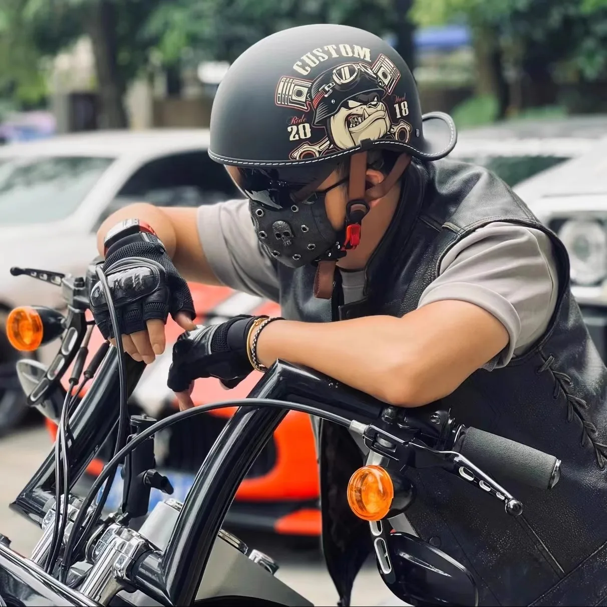 Retro helmet cocked tail motorcycle helmet for men and women Four Seasons Prince cruise helmet riding personality half helmet. image 6