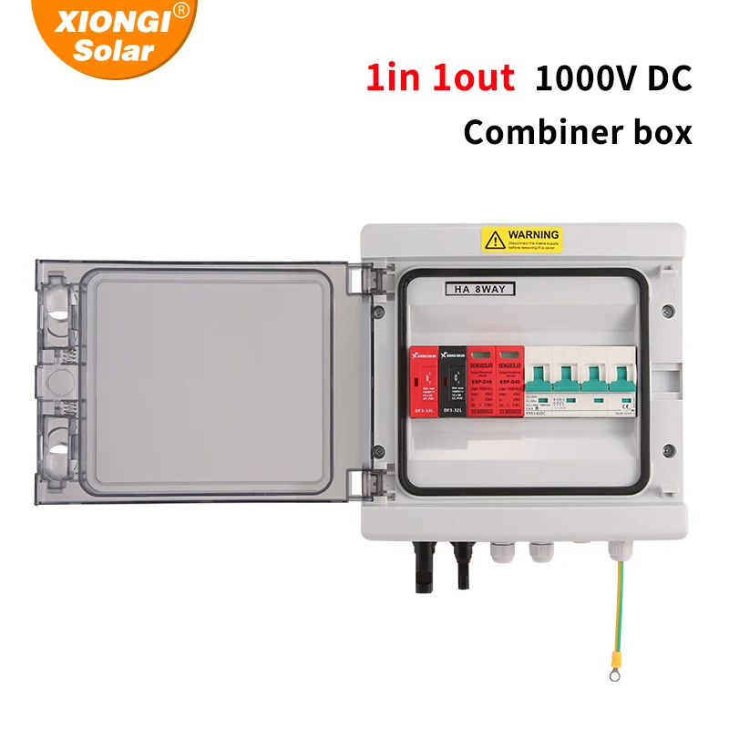 Solar photovoltaic PV Combiner Box With Lightning Protection 1 input 1 out DC 1000V Fuse IP65 MCB SPD Waterproof Box