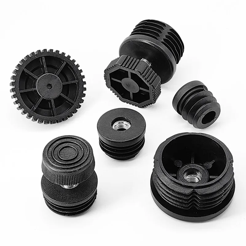 M8/M6 Black Square / Round Plastic Pipe Plugs Adjustable Height  Screw Foot Pad Furniture Leg Cover End Caps 20 22 25 28 30 50mm