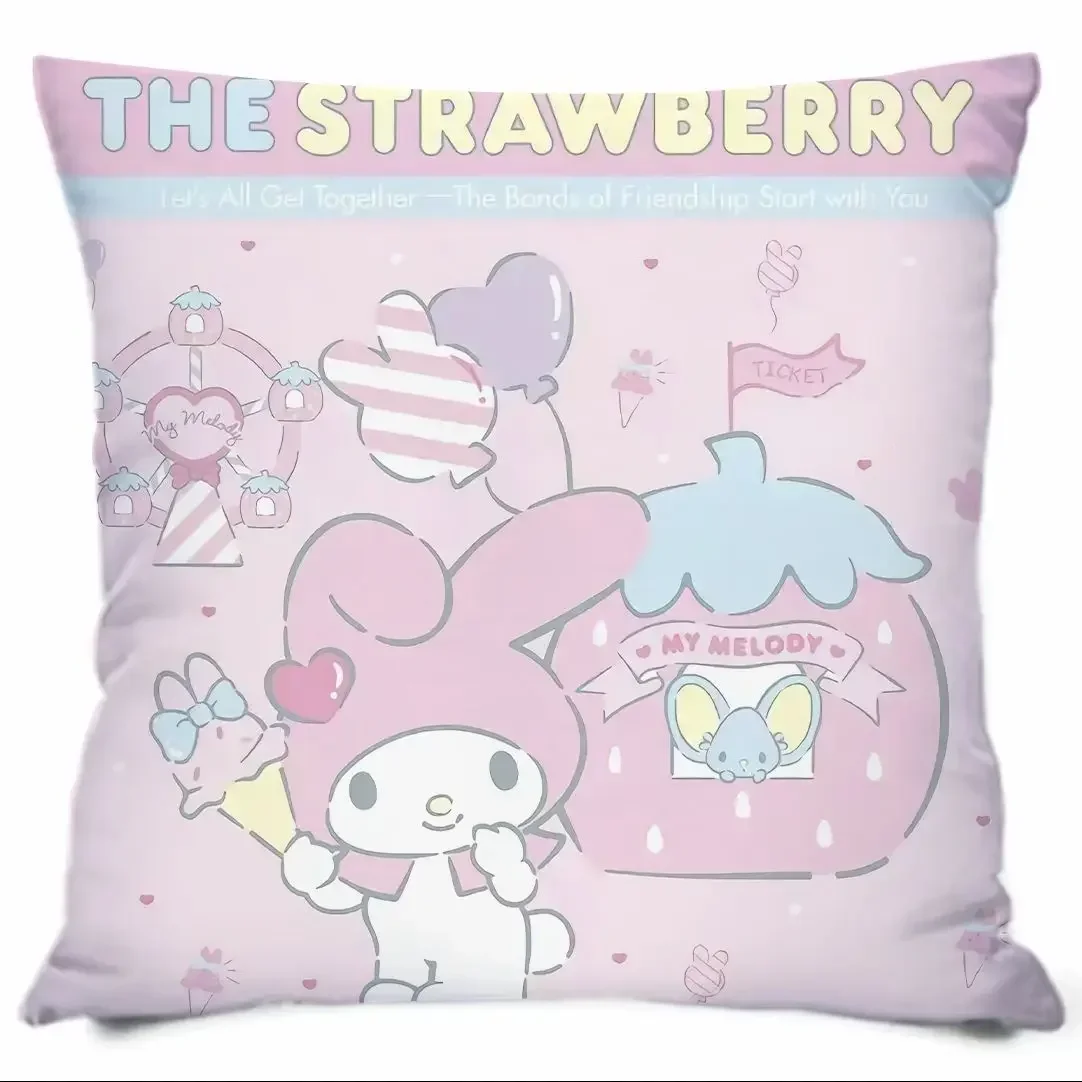 Sanrio Pillowcase Cartoon  Kuromi Printed Cushion Cover Cute Girly Heart Sofa Bedroom Bedside Cushion Pillow Car Waist Cushion