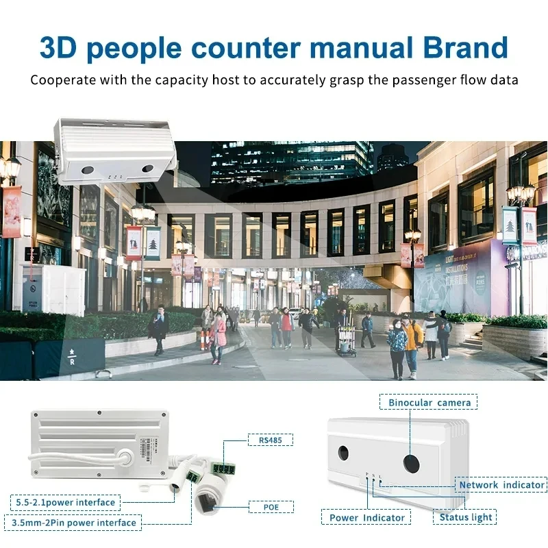 Cámara IP de contador de personas 3D, grabador de análisis de caída de pie de entrada de tienda de supermercado minorista, almacenamiento de datos