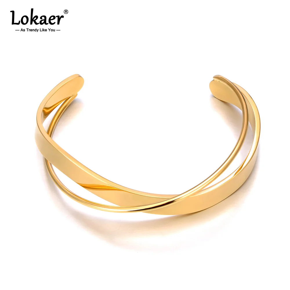 Lokaer Edelstahl Geometrische Handgelenk Offene Armband Armreif Gold Farbe Handgemachte Cast Aussage Marke Party Frauen Schmuck B25032