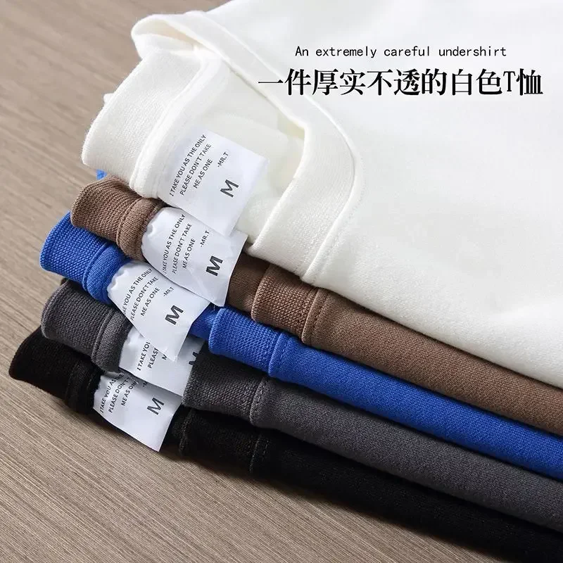 Oversized Heavy 500g Pure Cotton T-shirt Thickened Threaded Round Neck Short Sleeves Three Needle Half Sleeve Tees