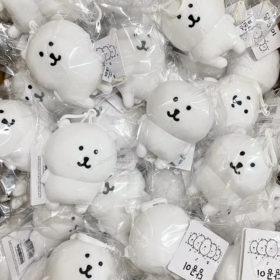 1-2pcs Kawaii White Bear figure Toy Keychain Anime Joke Bear Basic Angry Ramen Tea  Animal Backpack Charm Decoration Gifts