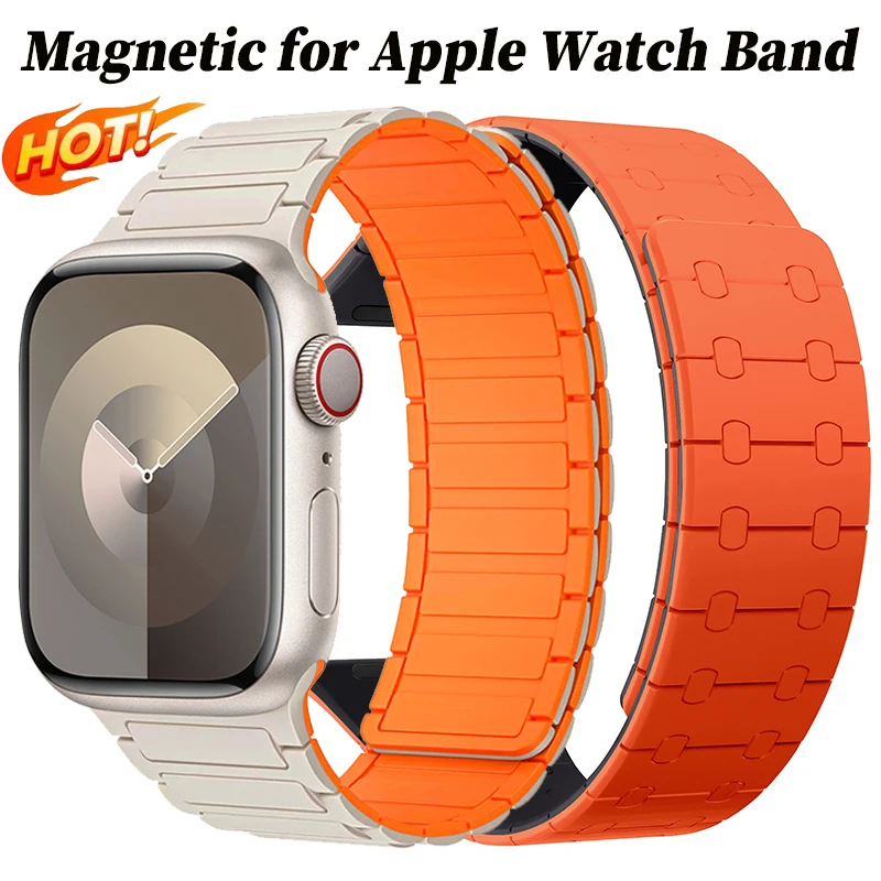 

Magnetic Loop for Apple Watch Band 44 40mm 49 45mm 41 38 46mm Silicone Bracelet for Series 11 10 9 8 7 6 5 4 3 Se Ultra 3 strap