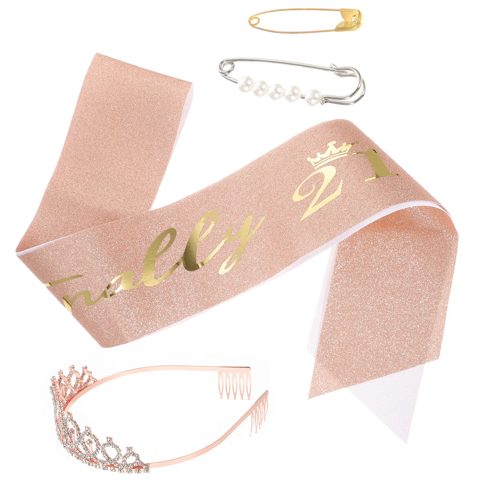 

1 set 1 Set Tiara Sash Pearl Pin 21St Birthday Party Supplies For Women Girls Photo Props Crowns Birthday Decoration