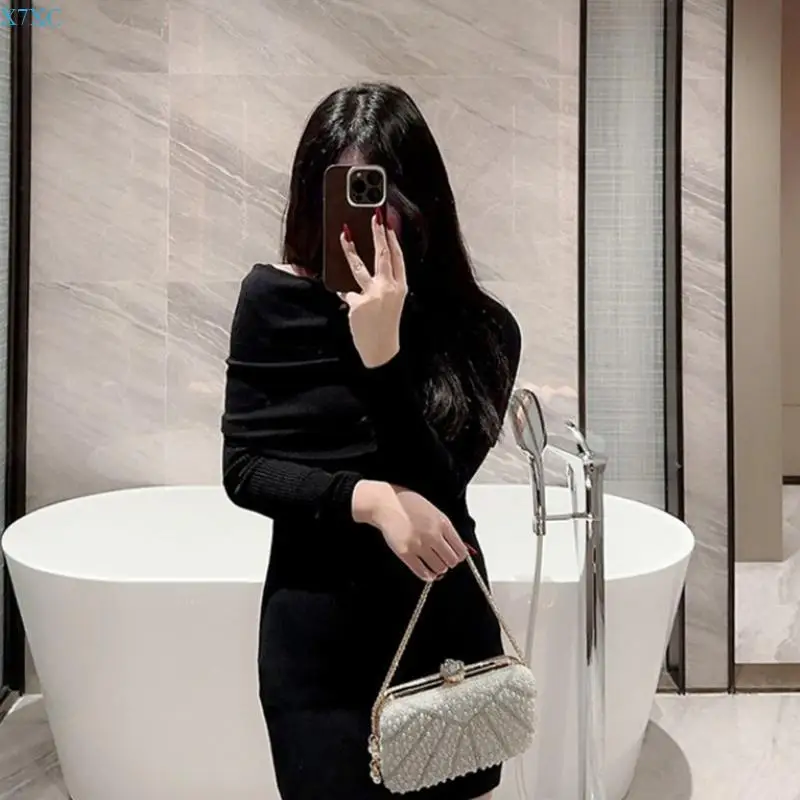 X7XC Women Beaded Pearl Shoulder Bag Evening Clutch Bag Female Handbag Small Crossbody Bags Wedding Purse for Party Prom