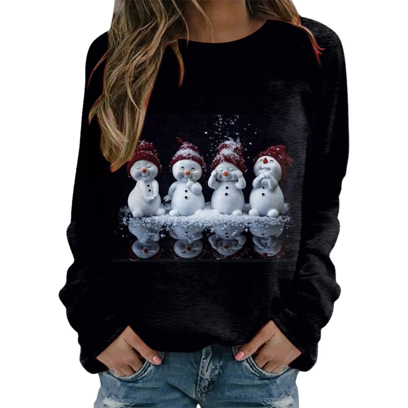 

Sweatshirt For Women Daily Snowman Print Crew Neck Shirts Long Sleeve Fitted Top Pullover Casual Suitable Sports Sweatshirt