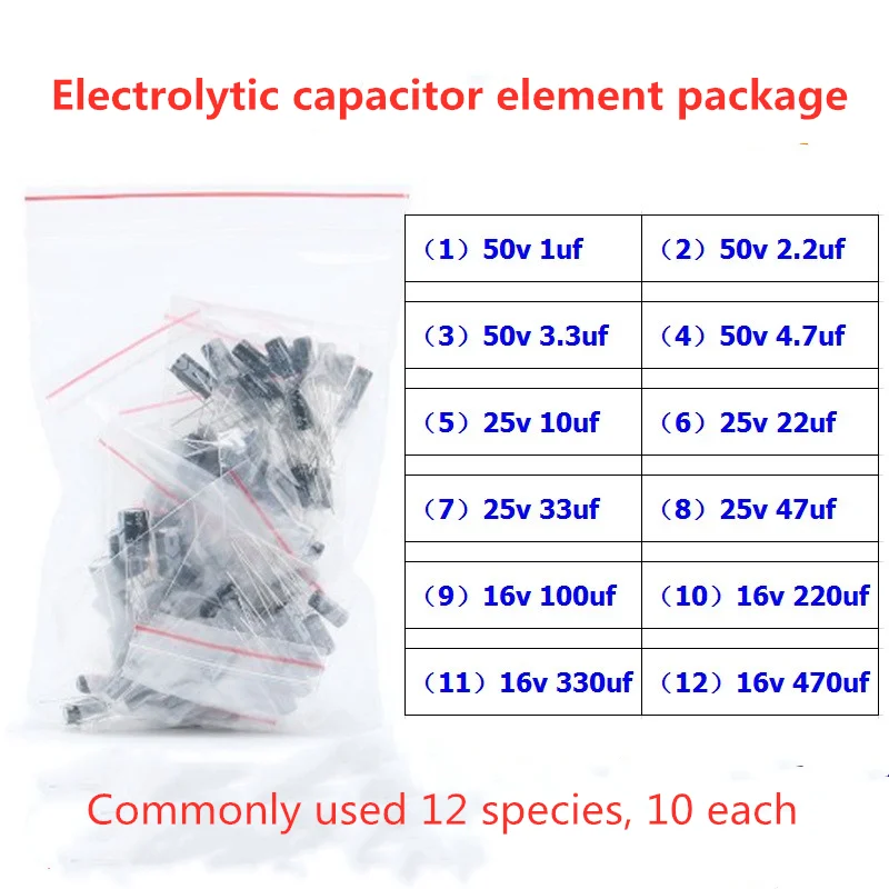 

120PCS/lot 1UF-470UF 10 Each Of 12 Species In-line Electrolytic Capacitor Package Component Package