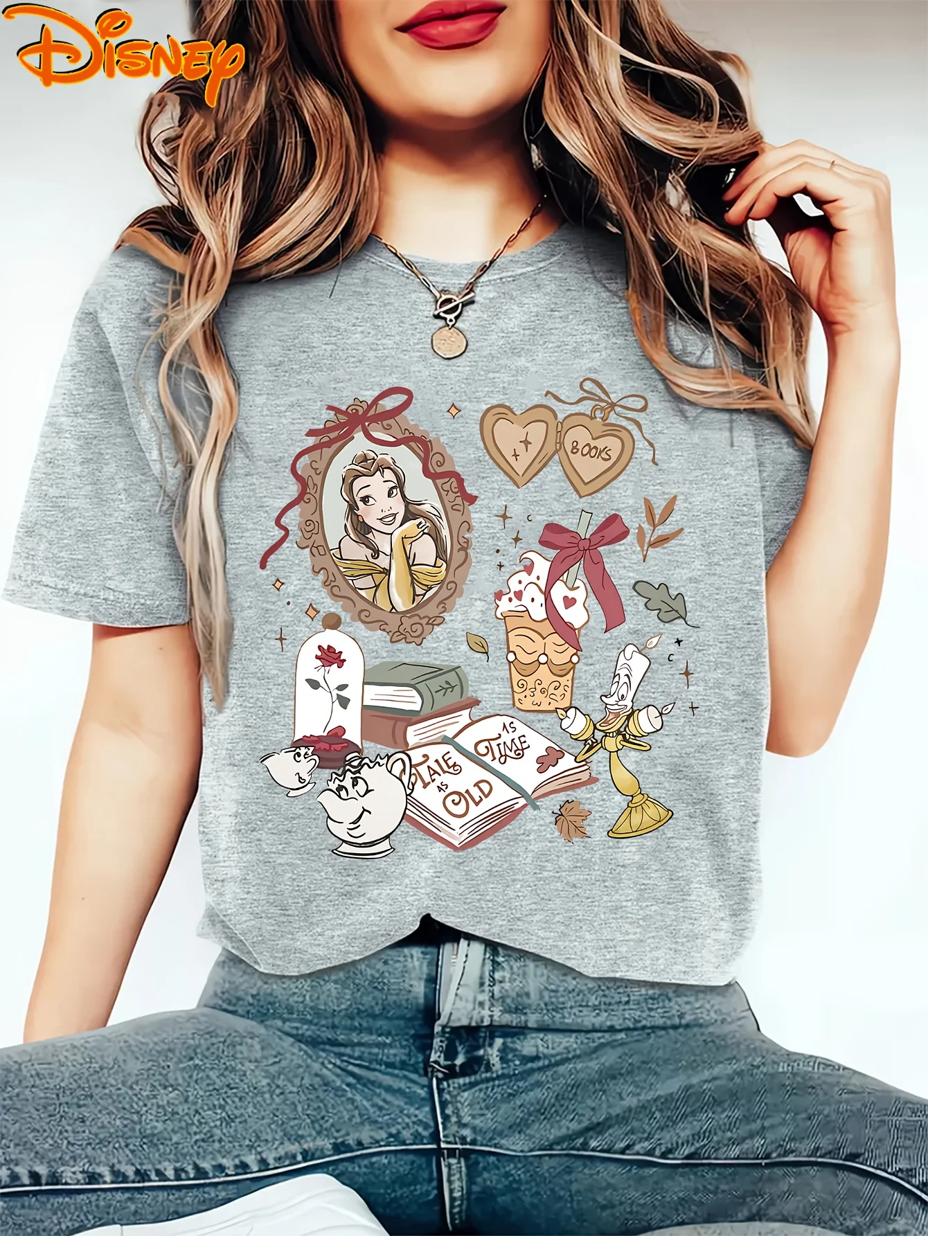 Disney La Belle et la Bête Belle T-Shirt imprimé femmes nouveau à la mode décontracté coton à manches courtes Touring Resort haut