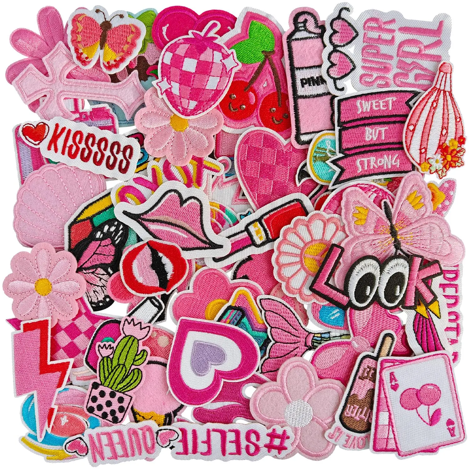 20-teiliges Set rosa Aufnäher zum Aufbügeln für Mädchen, zum Aufnähen/Aufbügeln, bestickte Applikationen für Kleidung, Kleider, Hüte, Jeans, DIY-Stoffzubehör