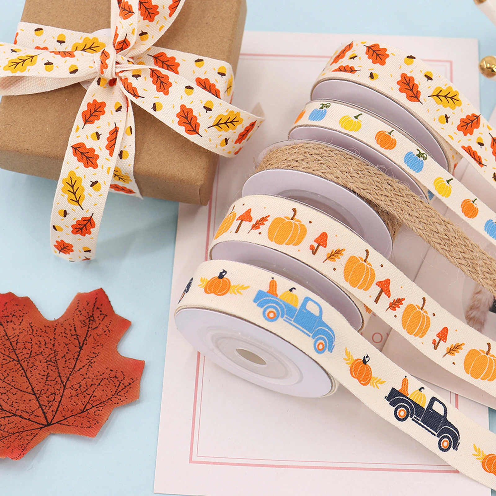 

5 Rolls Pumpkin Truck Decorative Thanksgiving Ribbon DIY Craft Gift Wrapping Wreath Supplies Pumpkin Ribbon Ribbons for Crafts