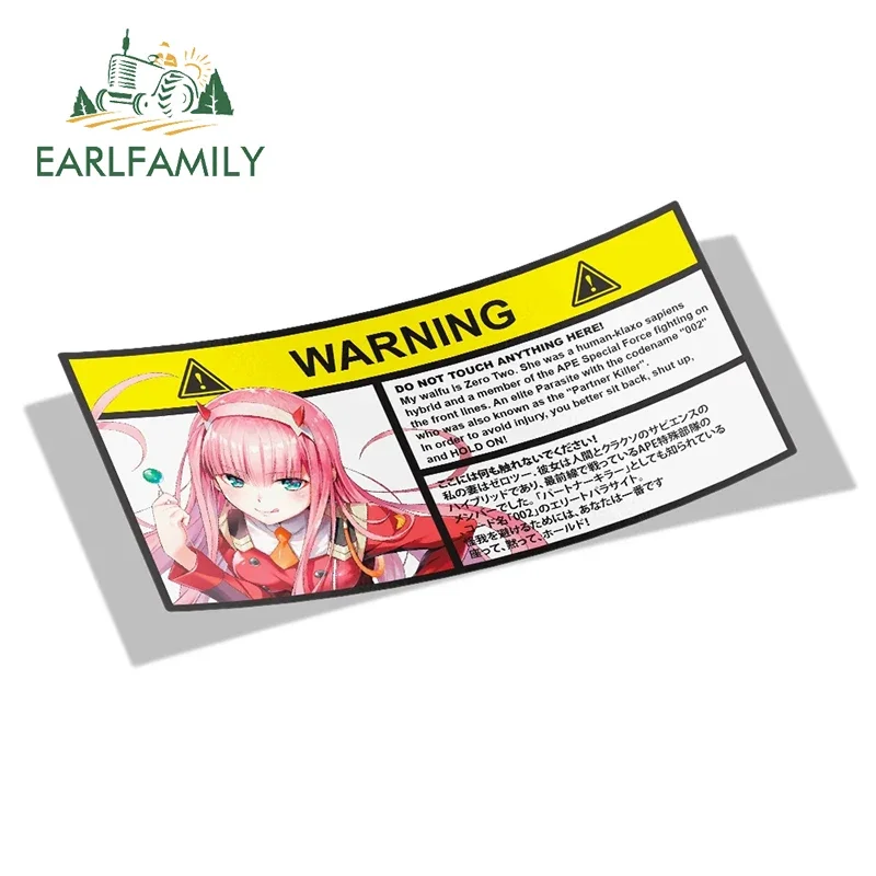 EARLFAMILY Car Sticker for Creative Zero Two Warning Slap Stickers Anime Vinyl JDM Window Caravan Racing Decal Car Accessories