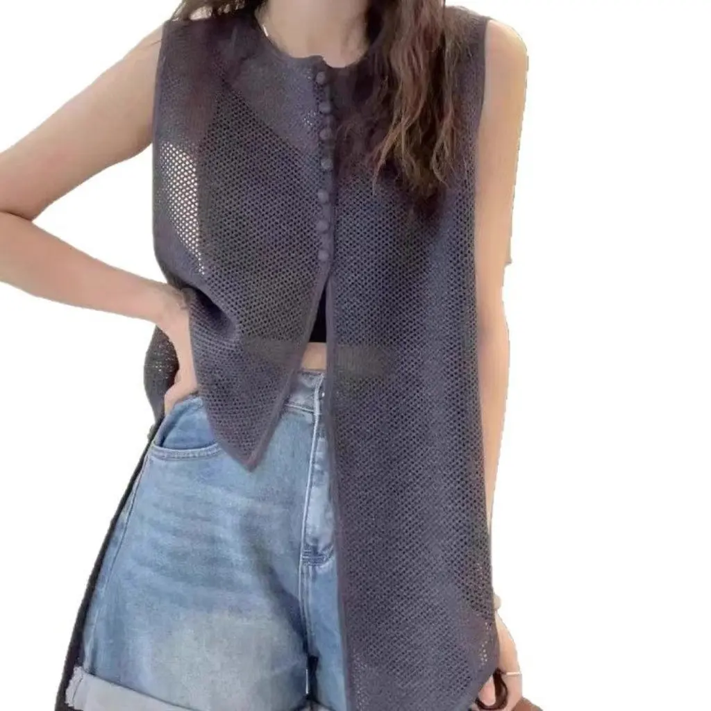 

Summer New Style Women's Thin Hollow-out Cardigan Top High-end French Style Irregular Vest Casual Wear