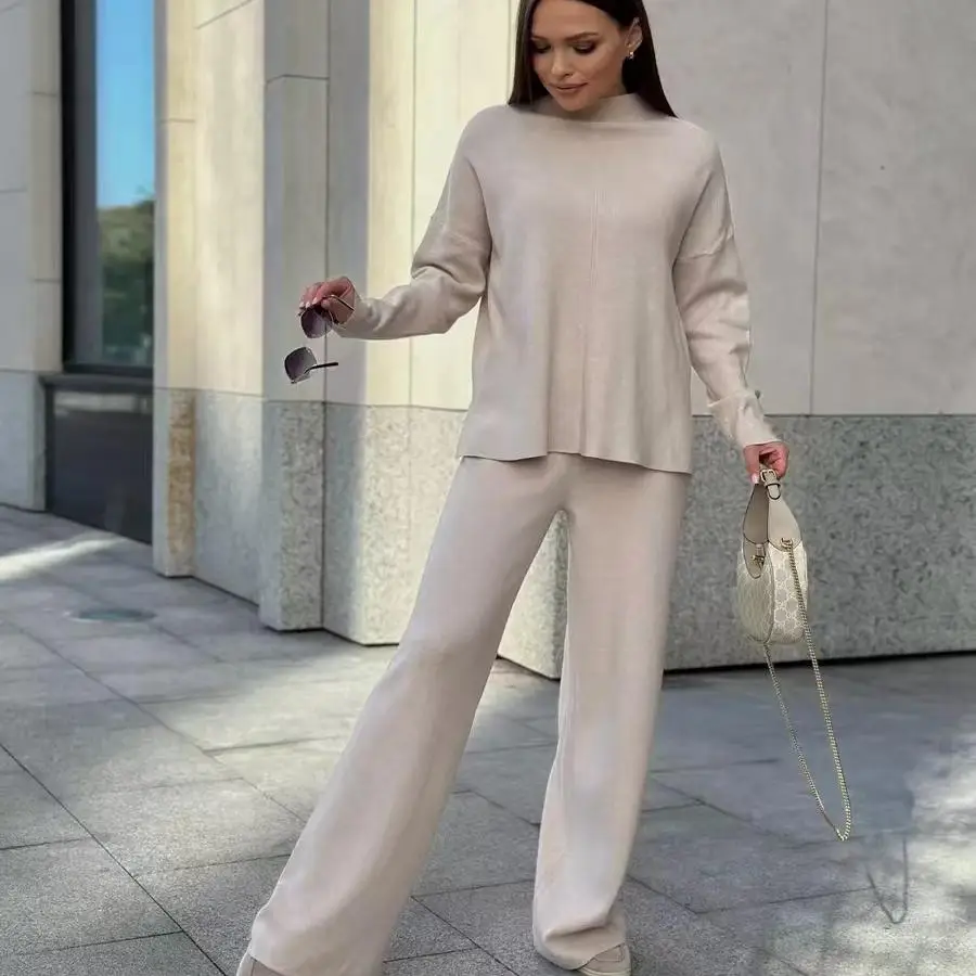 Ensemble pull et pantalon tricoté ample automne hiver Faion Ensemble Long Sve Crew Ne ensemble deux pièces vêtements décontractés confortables