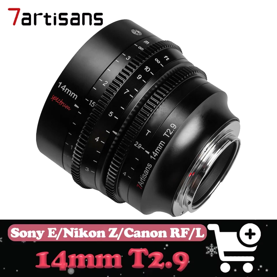 7artisans 14mm T2.9 Full Frame Manual Focus Wide Angle Prime Cine Lens compatible with Nikon Z9 Canon R50 Sony A7S Leica SL1