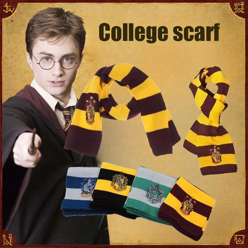 Fashion Harried Academy Striped Scarf Hogwarts Ravenclaw College Potters Badge Embroidered Thermal Shawl Cosplay Costume Gift