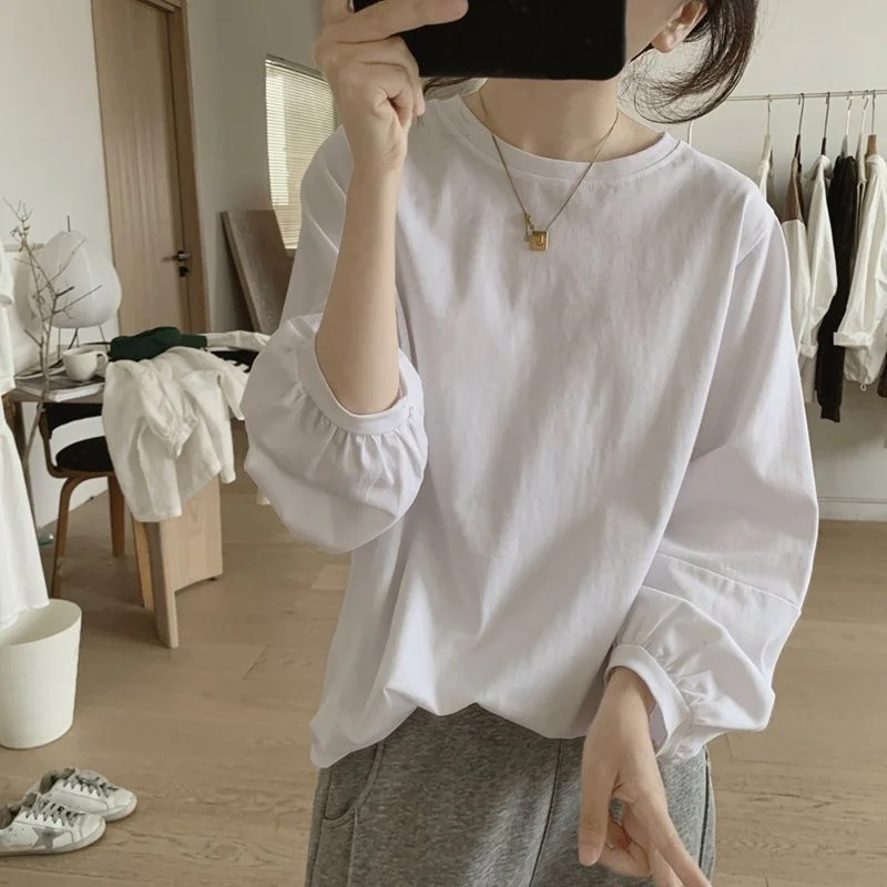 

plus Size 300 Pounds Women's Casual Lantern Sleeve T-Shirt Simple Loose Autumn Fashion Nine Points Sleeve Big Code Clothing
